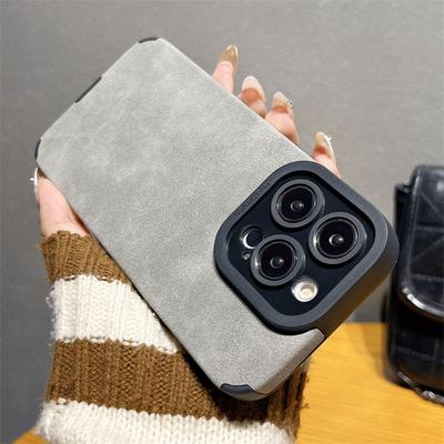 Luxus Wildleder Lammfell Ledertasche für iPhone 16 15 14 Plus 13 12 11 Pro Max Kameraschutz Stoßfeste weiche Silikonabdeckung