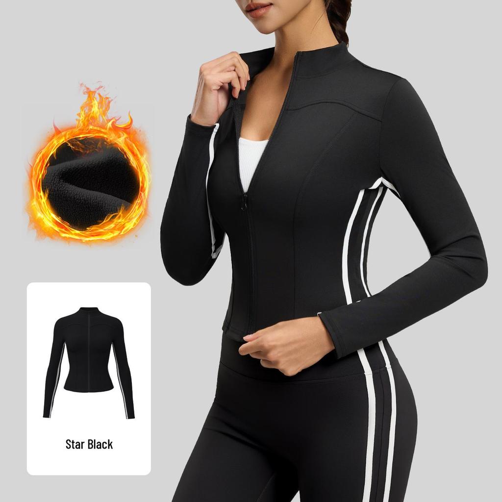 Giacca da Yoga in Velluto Spesso Juyitang - Vestibilità Aderente, Collo Alto, Manica Lunga per Fitness Autunno/Inverno