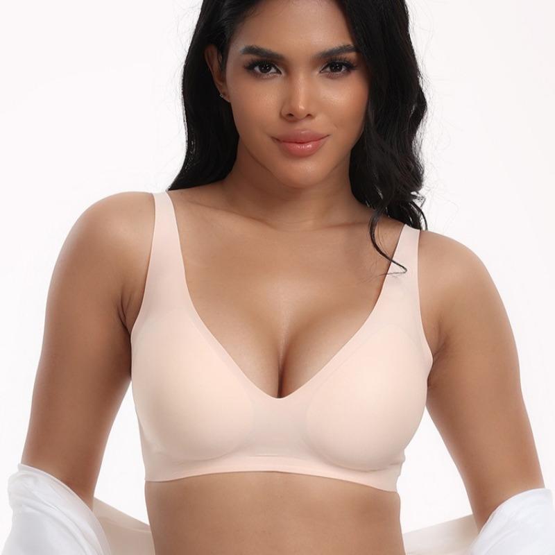 Seamless Jelly Underwear Deep V Thin Soft Support Comfortable Feeling Large Chest Small U Back Sexy Bra