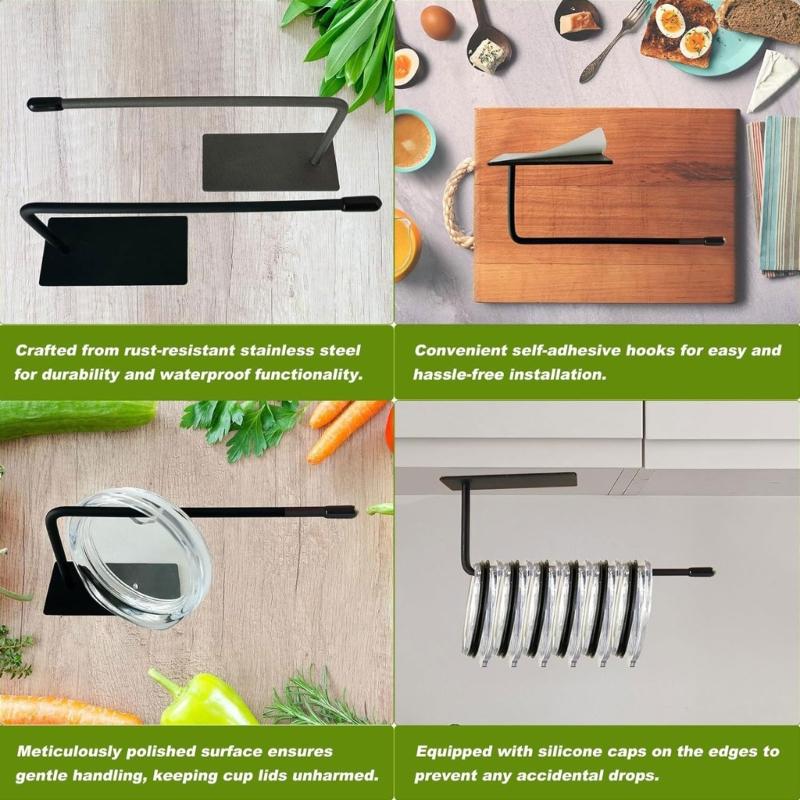 Pack of1/2 Self Adhesive Cup Lid Organizers Wall Mounted Cup Lid Storage Support Holder Rack Set for Kitchen Cabinets