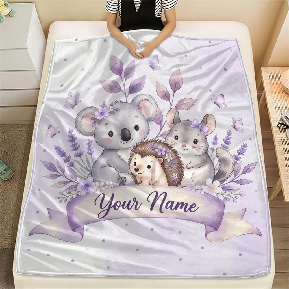 Custom Name Customizable Animal Banner Art Flannel Blanket, High quality Comfortable for All Seasons, Home Decor, Warmth and Comfort