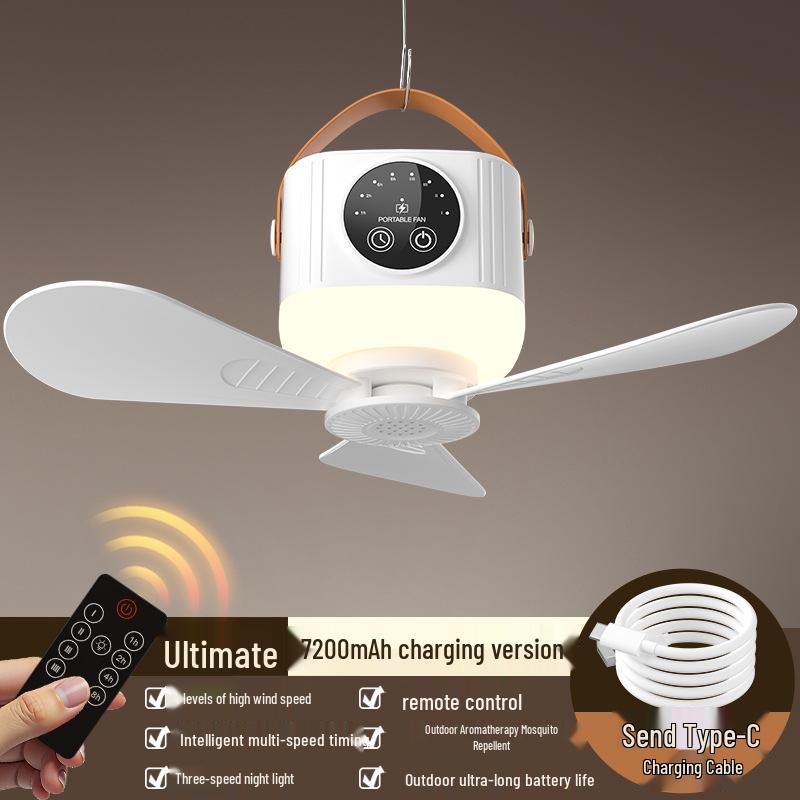 Rechargeable Remote-Control Small Ceiling & USB Fan for Dorms & Camping