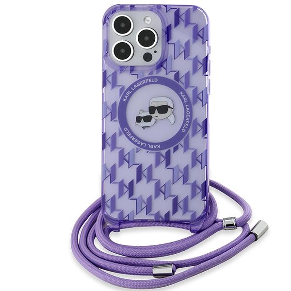 Karl Lagerfeld Klhmp15Lhckcklcu Iphone 15 Pro 6.1 Fioletowy/Purple Hardcase Iml Crossbody Monogram Karl & Choupette Head Magsafe