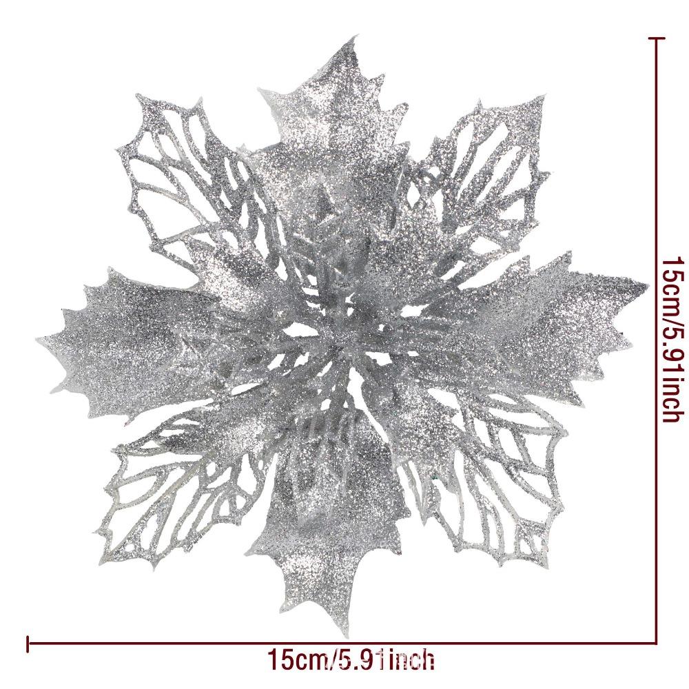 12PCS DIY Decoration Christmas Artificial Flowers 15CM Glitter Fake Flower Christmas Decor