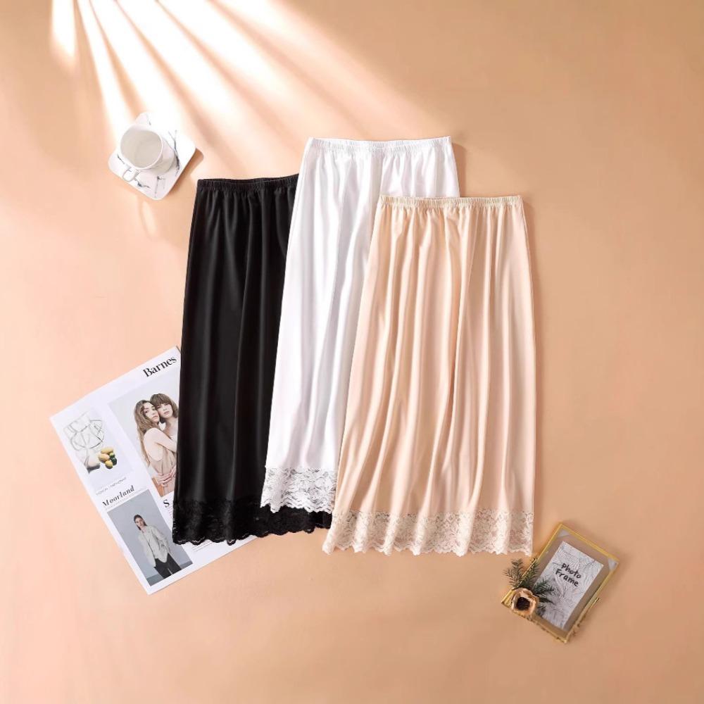 Women's Sheerproof Anti Exposure Lace Lined Mid Length A Line Underskirt Half Slip Safety Bottoming Leggings Skirt