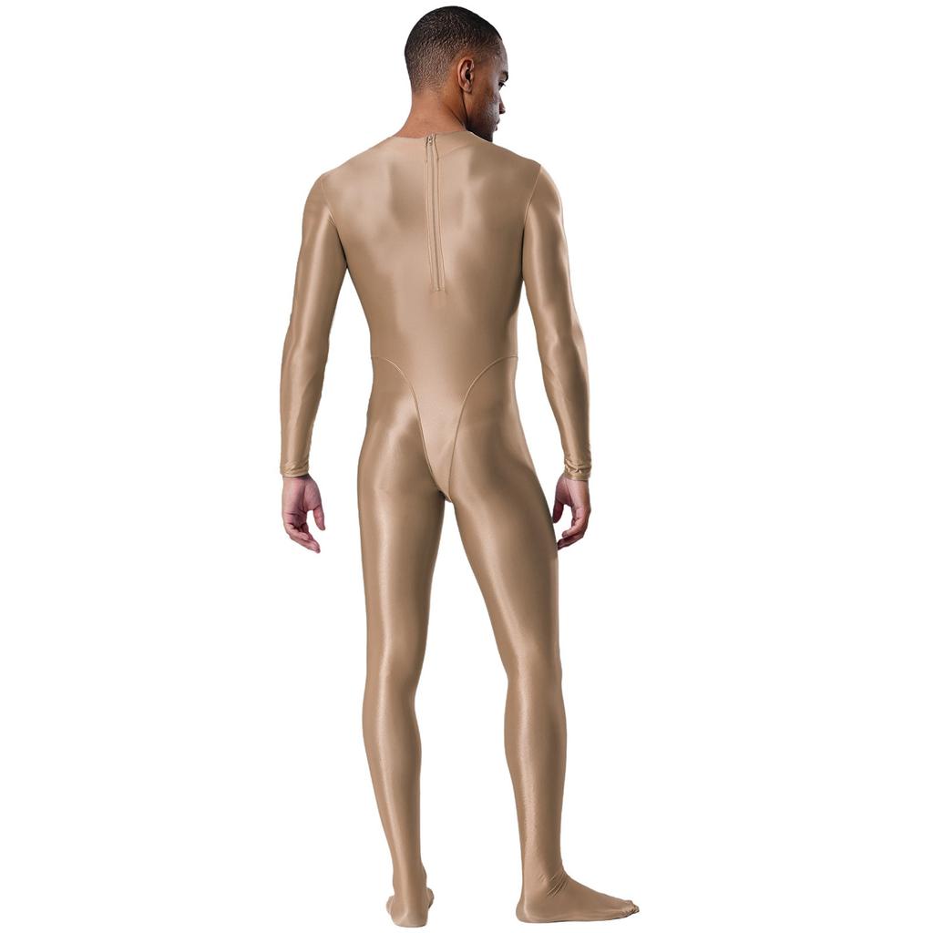 Pánský průhledný body s rolákem, dlouhým rukávem, s chodidly, jednodílný overal, lesklý, klubový, oblečení na spaní