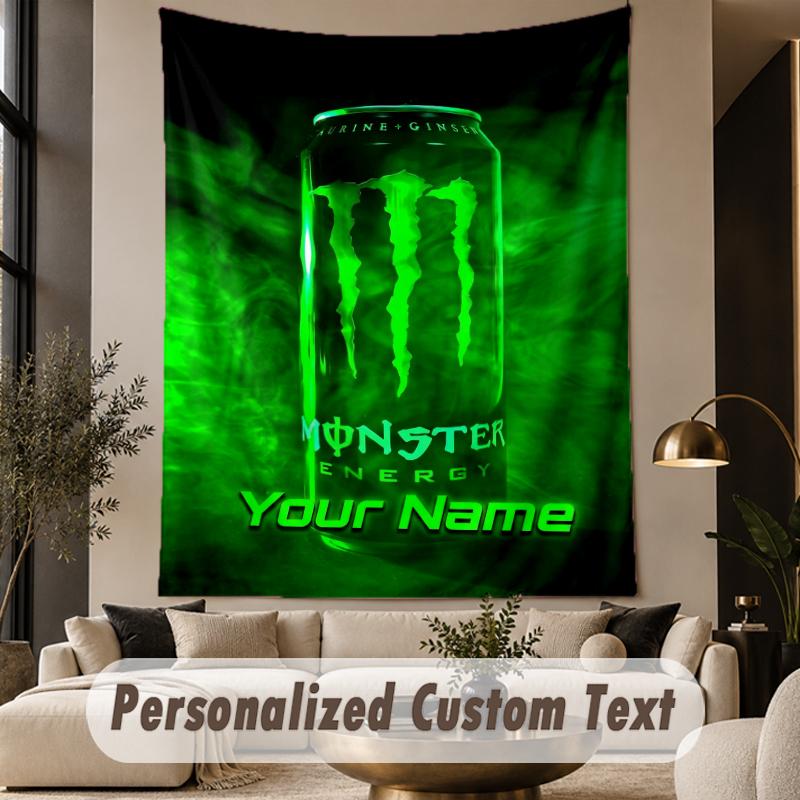 Benutzerdefinierte Text-Wandteppich Monster Energy Druck Wandteppich Innen Wohnzimmer Wanddekoration