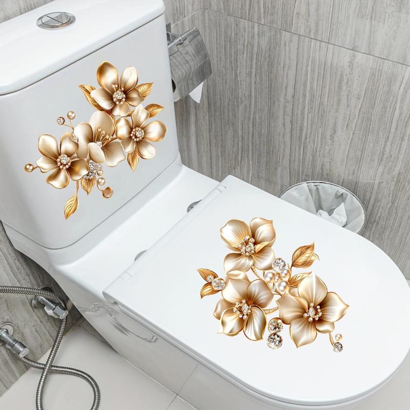 Creative Luxury Gold Flower Waterproof Toilet Sticker Bathroom Wall Background Decal Home Decoration Self-adhesive Posters