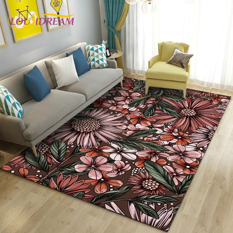 Dandelion Fresh Flower Plant Leaf Area Rug,Carpet Rug for Living Room Bedroom Sofa Doormat Decoration,Kitchen Non-slip Floor Mat