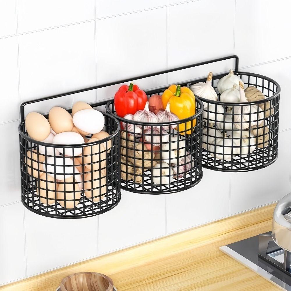 Cesto Portatutto da Parete a 1/2/3 Scomparti Secchiello Grande Capacità per Pettini Scaffale da Cucina Bagno