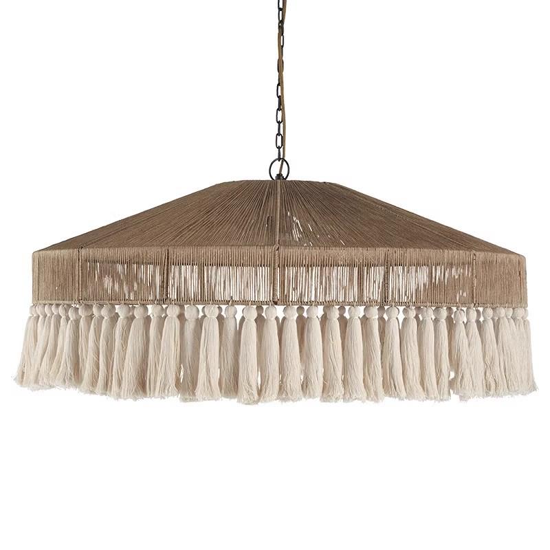 Wabi-Sabi Retro Hemp Rope Tassel Chandelier for Bedroom or Living Room