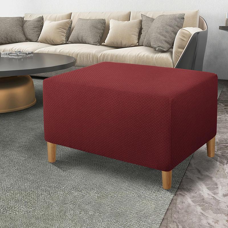 1PC Rectangle Protector Elastic Jacquard All-inclusive Ottoman Cover Solid Color Home Decor Anti Slip Footstool Cover
