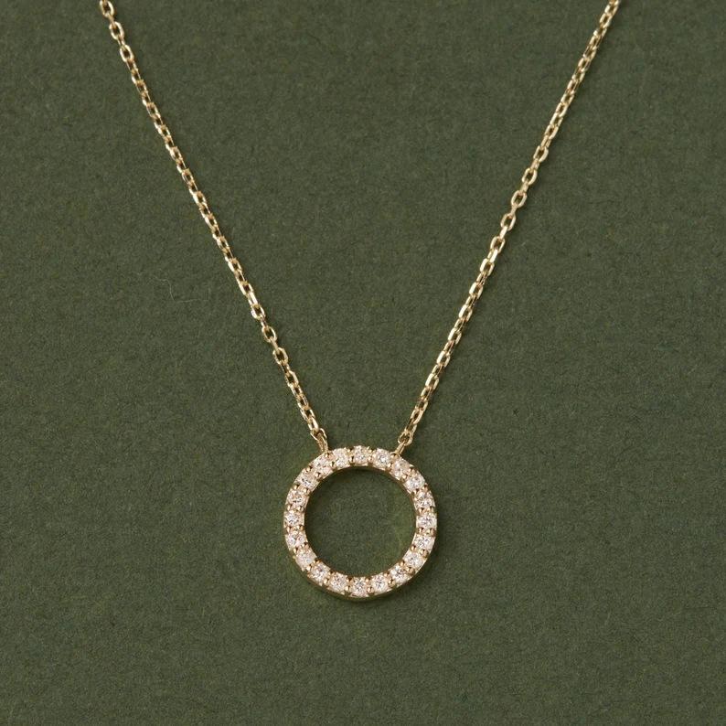 Europe, America, Geometric Design Circle Full Diamond Personality Necklace Women's Simple Temperament Clavicle Chain Fashion Commuter Necklace