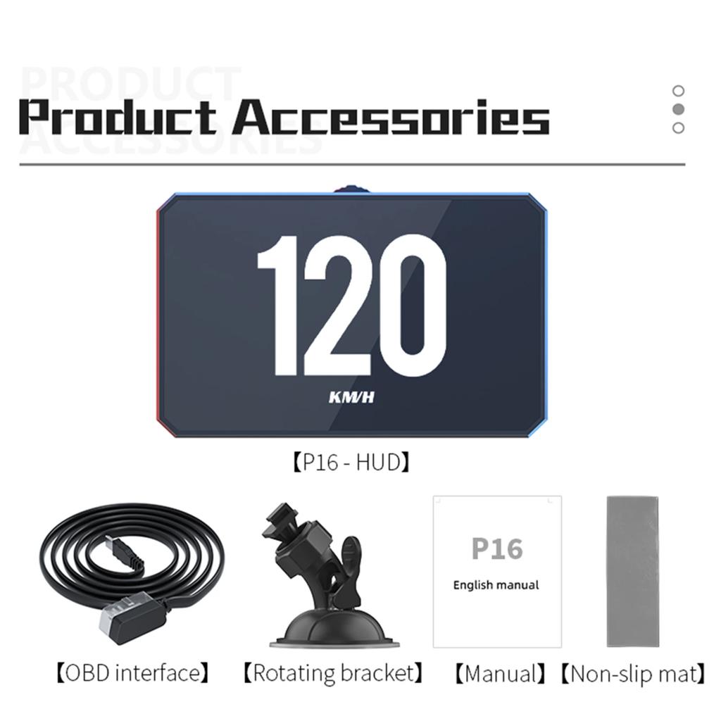 P16 OBD Car HUD Head Up Display Smart Digital RPM Speedometer Water Temp Battery Voltage On-Board Computer Auto Acesscories
