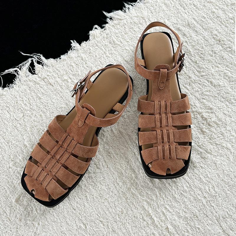 

Karin s Home~ Summer Accompanying Pig Cage Shoes Baotou Backempty Sandals Women s 2025 Weaving Hollow One-word Strap Flat Shoes 39
