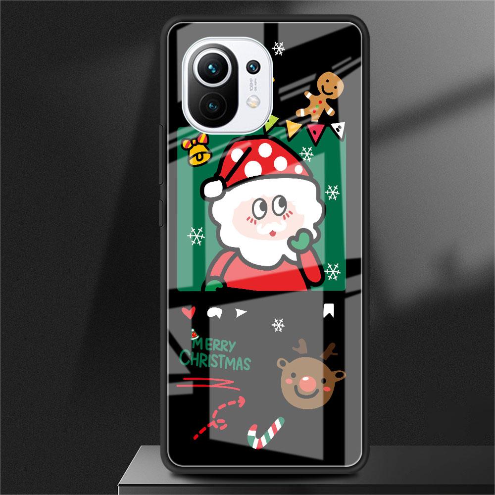 Glass Case For Xiaomi Poco X3 NFC 11 Lite 11T F3 M3 For Redmi Note 11 10 9 8 Pro 10S 9S 9A 9C Phone Cover Snowman Christmas Cute