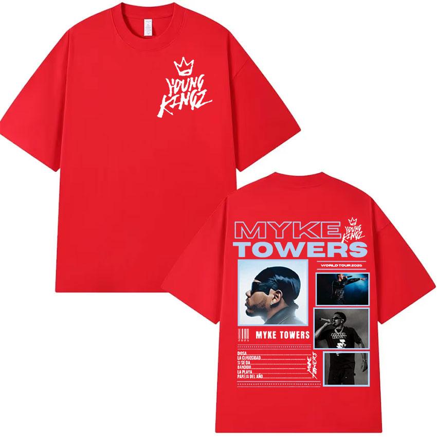 2026 New Release Rap Artist Myke Towers World Tour Pattern TShirt for Men HipHop Fashion ShortSleeved TShirt Men pure cotton