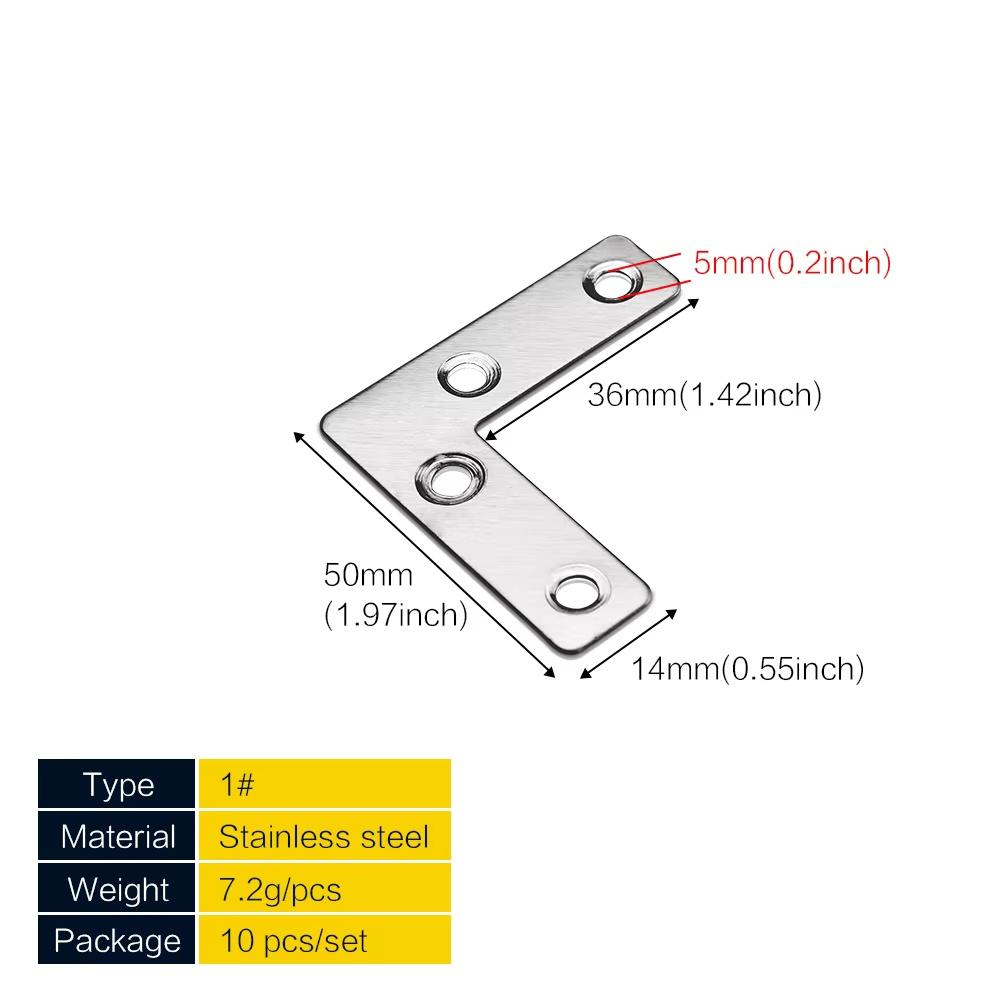 

10 flat-angle brackets, L-shaped shelf brackets 50/80mm (1.97/3.15 inches), heavy-duty shelf brackets, right-angle brackets