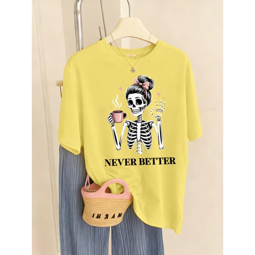 

Never Better Coffee Skulls Printed T-Shirts Woman Sport Breathable T Shirt Crewneck Y2K Short Sleeve Summer Clothes 3XL