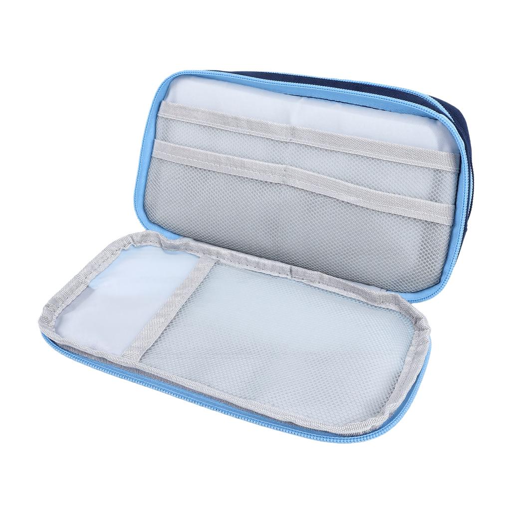 Pencil Case Large Capacity Double Zipper Magnetic Standing Pen Pouch for School Office Blue