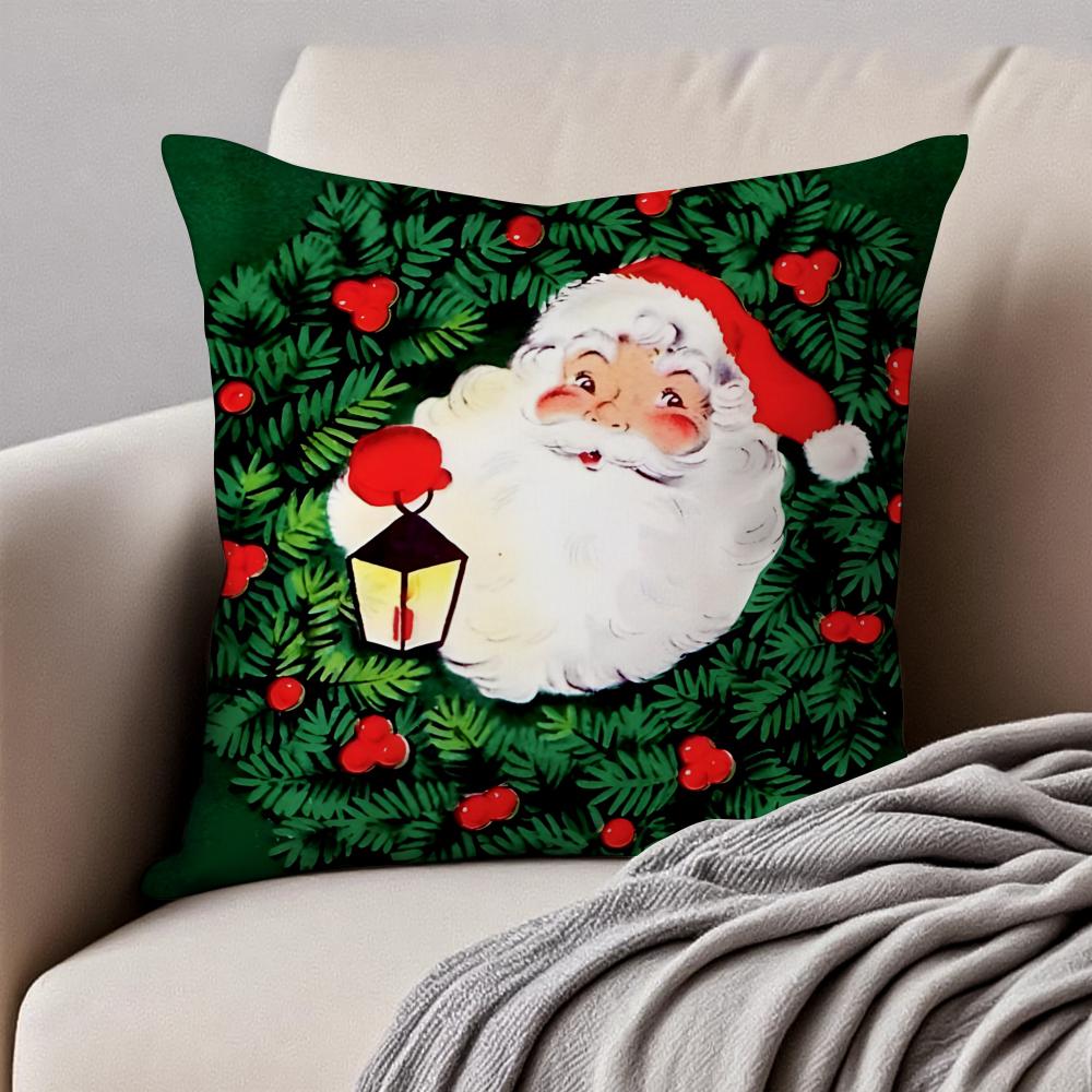 Christmas Cushion Cover Pillowcase Antidustmite Invisible Zipper Short Plush Sofa Cushion