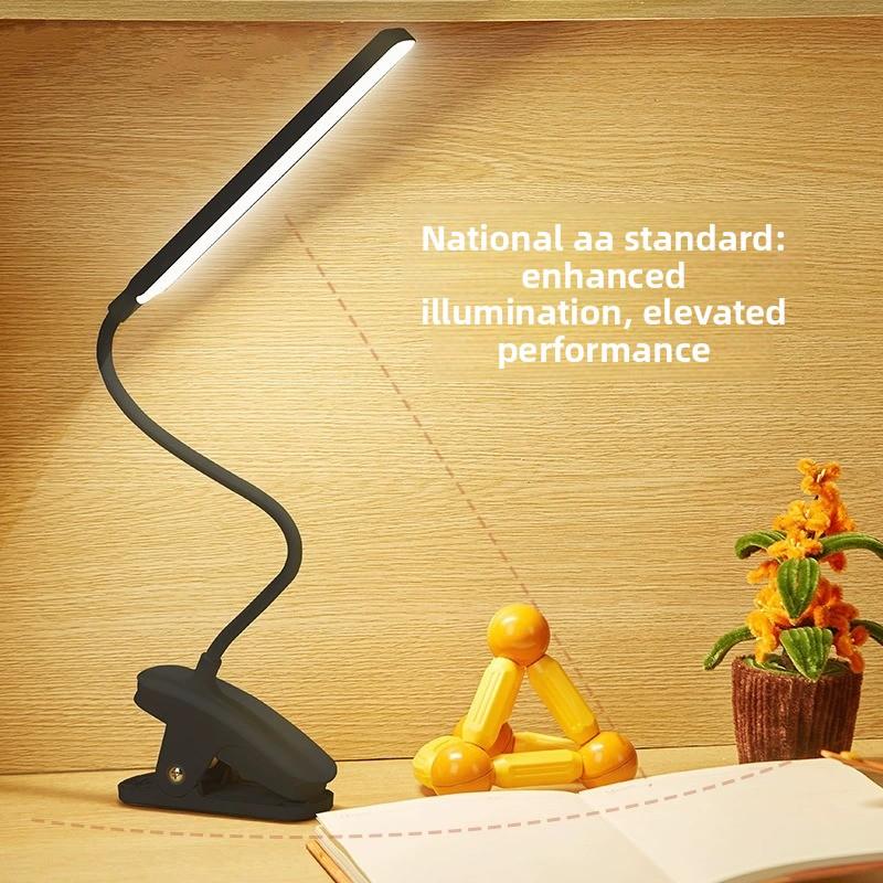 Lámpara de escritorio LED recargable con clip, luz de lectura para estudio y protección ocular