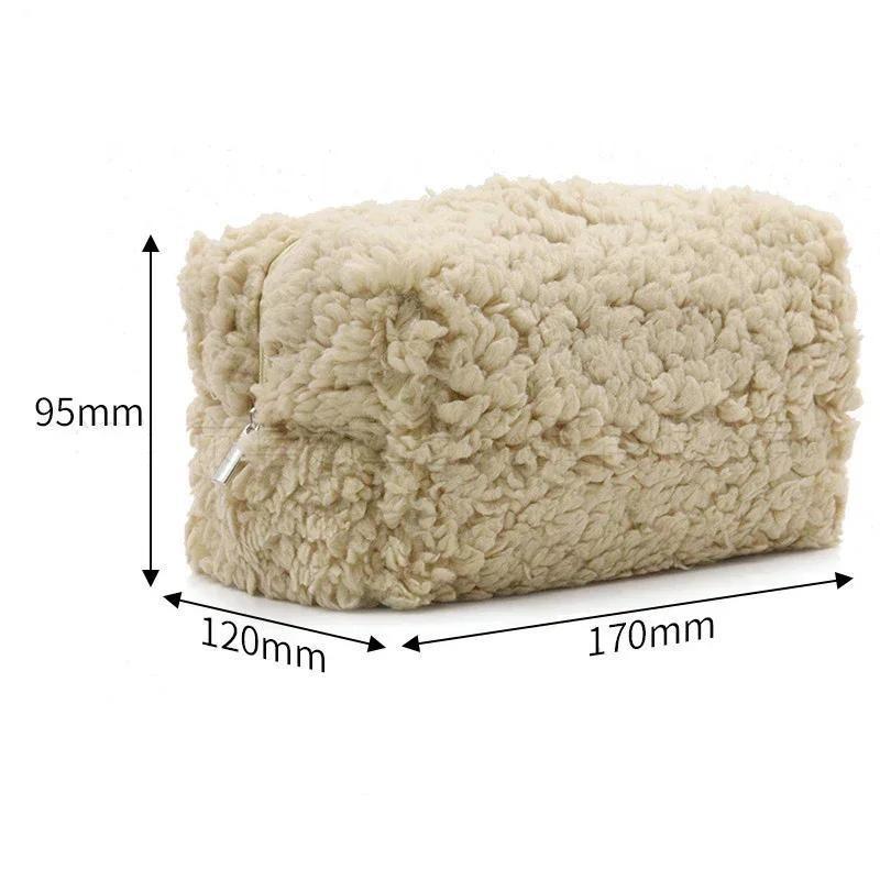 Neceser pequeño de lana de cordero, bonito organizador de maquillaje de peluche, estuche para lápices kawaii, monedero de viaje, almacenamiento para el hogar