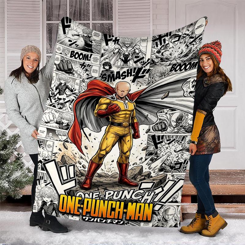 One Punch Man Print Flannel Blanket, Soft Warm Lightweight Throw Blanket for Living Room,Sofa Bed Camping Office