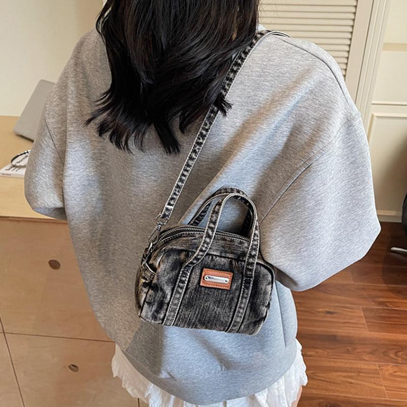 Vintage Denim Women's Small Purse and Handbags Large Capacity Bowling Crossbody Bags Versatile Shoulder Bags CLE
