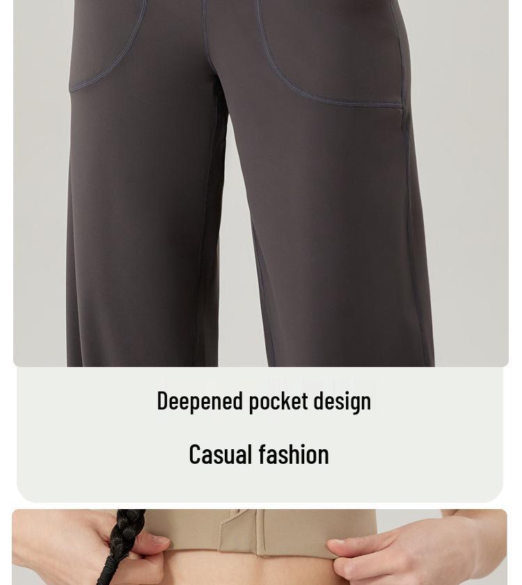 Dámské široké kalhoty se stahovací šňůrkou na jógu a fitness - Volné, ležérní a zeštíhlující design s rovnými nohavicemi