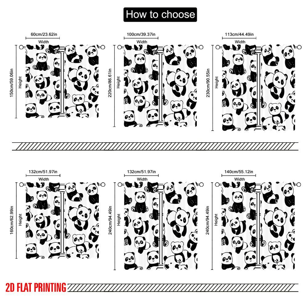 2D flat printing 2pcs Curtains Cute Panda Digital Printed Polyester Drapes All Season Party & Holiday Decor Use for Entryway