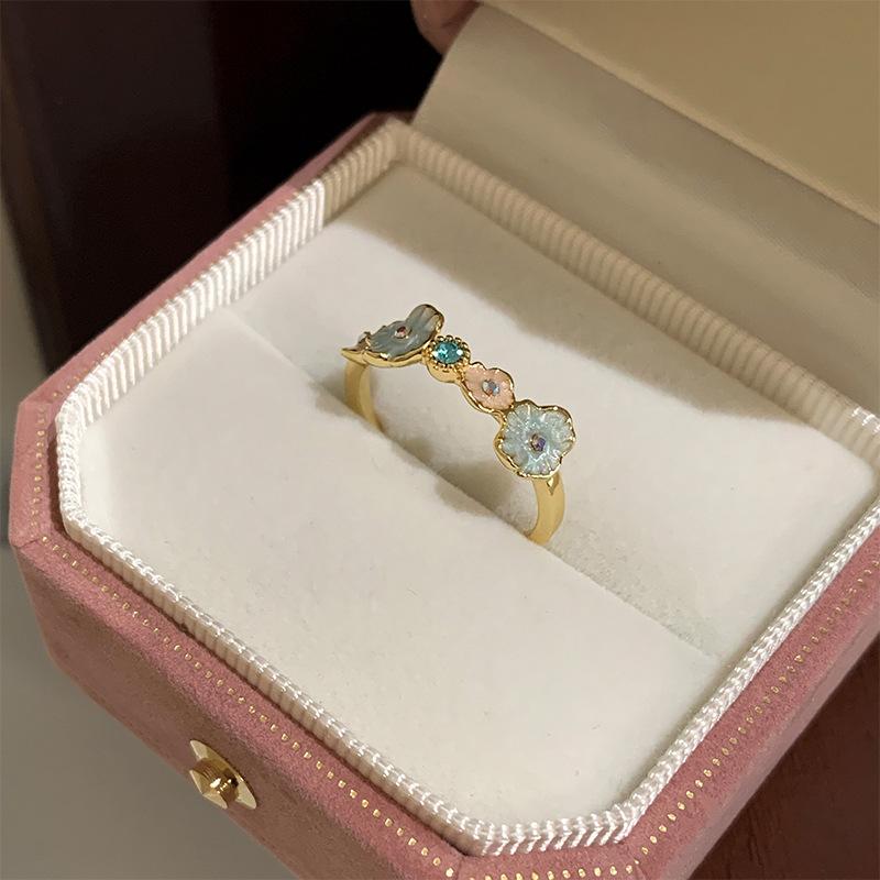 925 Silver Golden Flower Rings For Women Drip Glaze Plant Irregular Adjustable Sweet Jewelry Gift Dropship