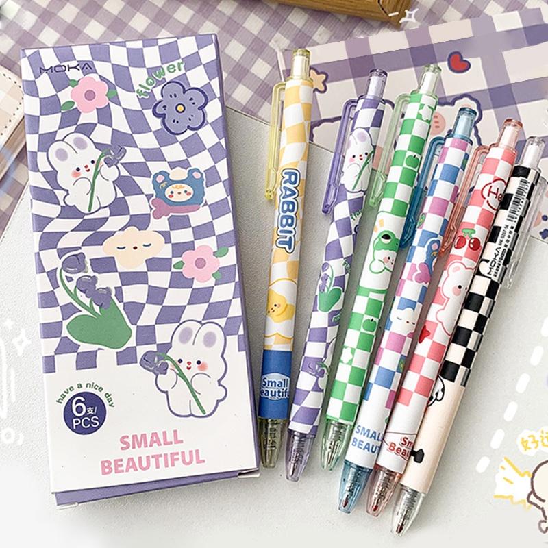 

6 шт./компл., набор гелевых ручек с мультяшными клетчатыми животными, 0,5 мм, черные чернила, ручка для подписи, письменные принадлежности, канцелярские принадлежности