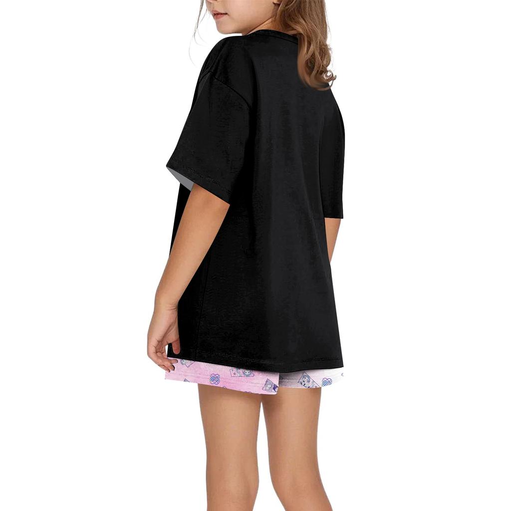 Παιδικό Καλοκαιρινό Αθλητικό T-Shirt Και Σορτς Σετ Φόρμας 2 Τεμαχίων Μπλουζάκια Κοντομάνικα Με Σχέδια Crop Tops Με Σετ Ρούχων