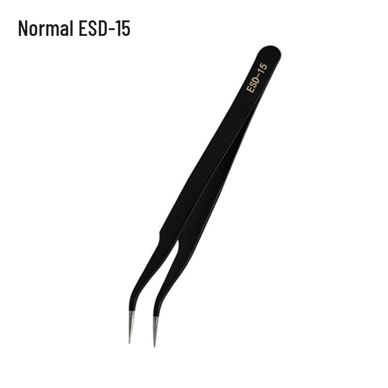 Stainless Steel Black ESD Bent Pointed Tweezers - Anti-static Mobile Phone Repair & Nail Art Tool