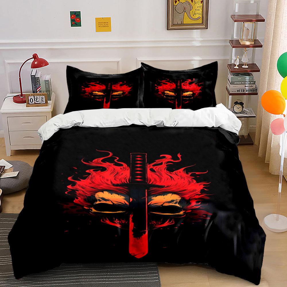 Red flames, sword, skull. Bedding sets Duvet cover sets Duvet covers Pillowcases(1* Duvet Cover 2* Pillowcases without duvet insert)