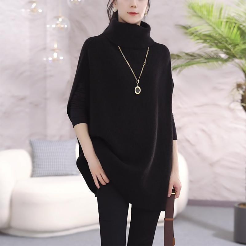 Women's Turtleneck Knitted Vest Fall and Winter Long Pullover Knitted Vest Loose Sleeveless Knitted Batshirt