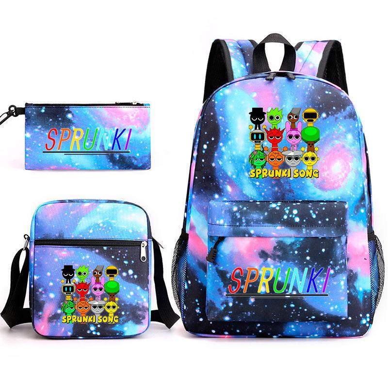 New rhythm box Sprunki music game schoolbag backpack pencil bag three-piece set student heat transfer backpack