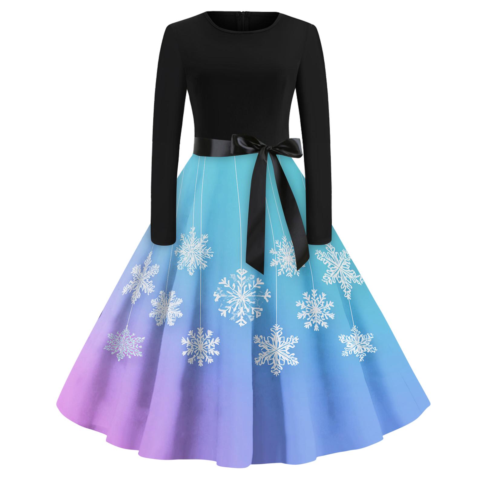 

Women s Casual Fashion Round Neck Christmas Printed Vintage Dress L