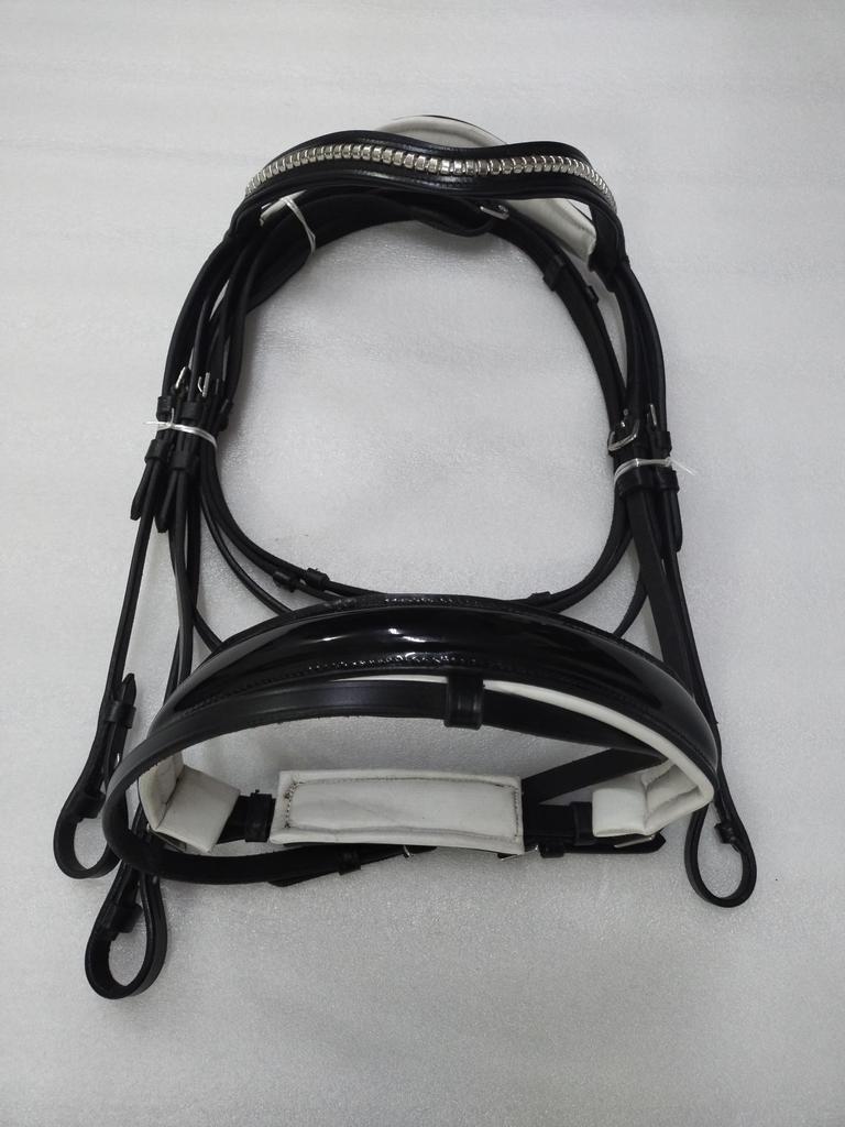 Patent Leather Horse Dressage Bridle Crystal Clincher Brow-band With Web Reins All Size For Horse.