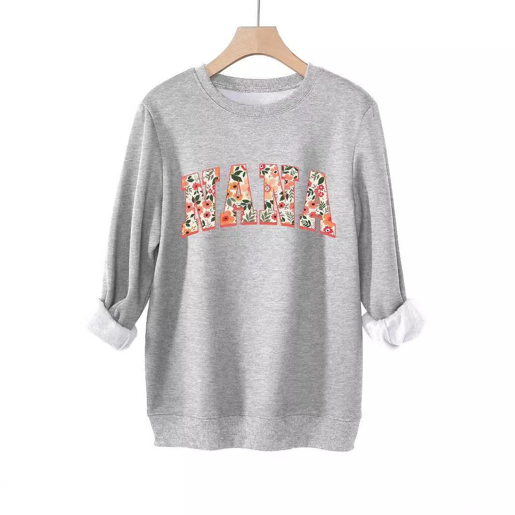European Style Floral Grass Pattern Thick Warm Hoodie - Women's Round Neck Long Sleeve