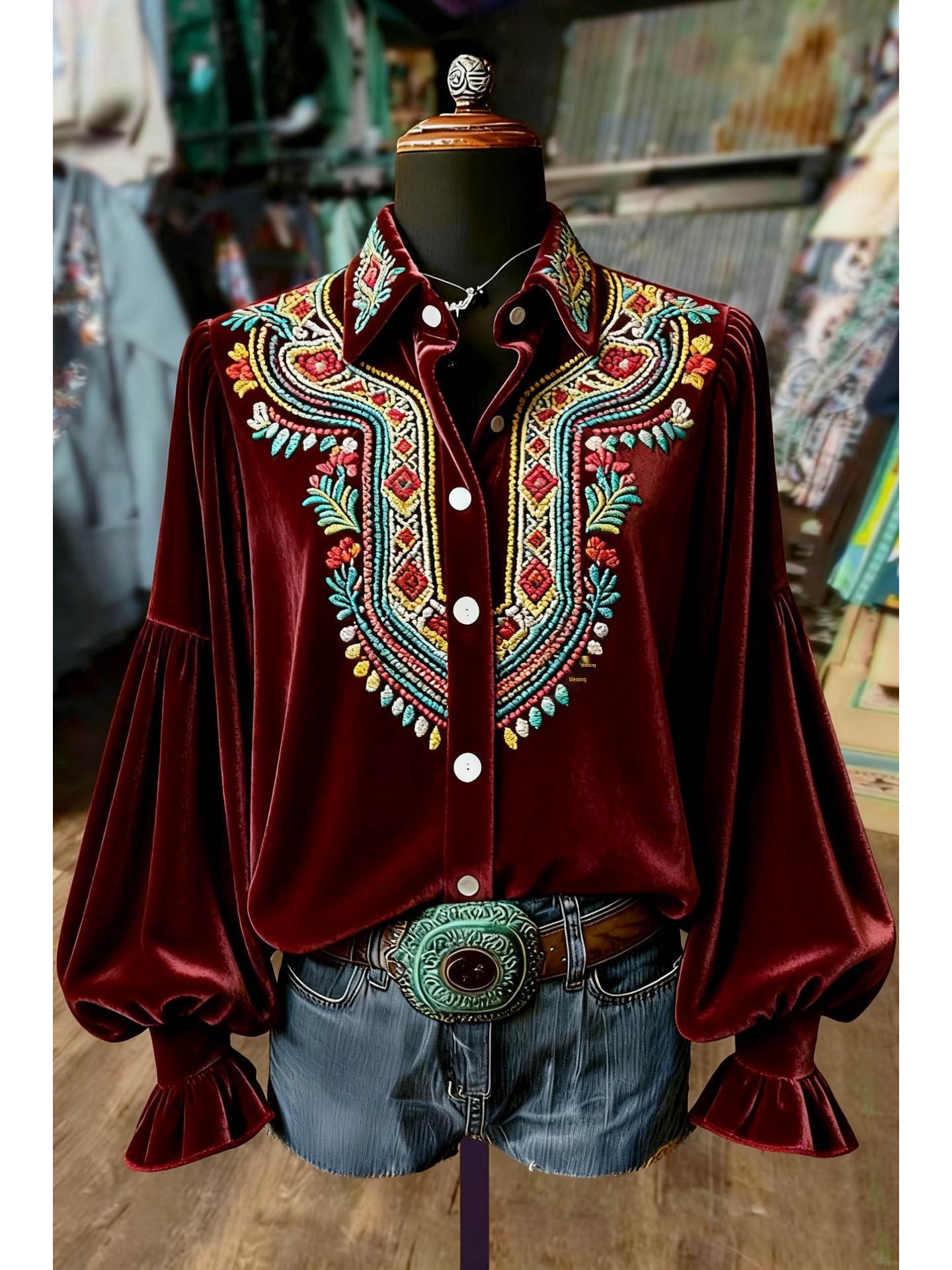 

3D Pattern Fashionable Women s Long Sleeve Lapel Shirt with Pockets Large