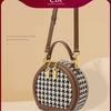 Fashion Niche Light Luxury One-shoulder Crossbody Bag Thousand Birds Check Small Round Bag Length 13cm Wide 8.5cm High 17cm
