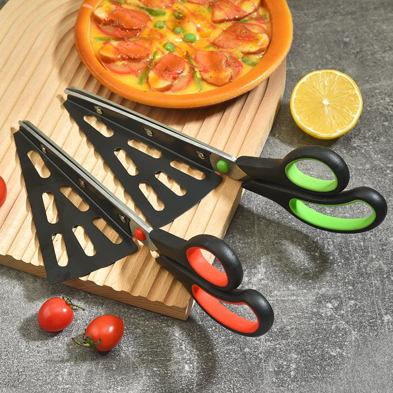 Detachable Pizza Scissors Knife With Protective Server Stainless Steel Pizza Cutter Slicer Scallion Cutter Kitchen Accessories