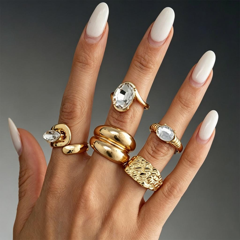 DIEZI Vintage Beach Style Big Acrylic Rhinestone Rings For Women Men Girls Punk Gold Color Geometric Knuckle Joint Ring Jewelry