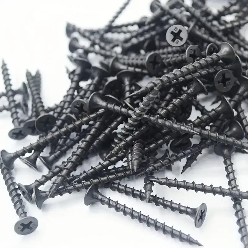 50pcs Black High-strength M3.5 Coarse Thread Screws with Countersunk Head Self-Tapping for Drywall Gypsum Board