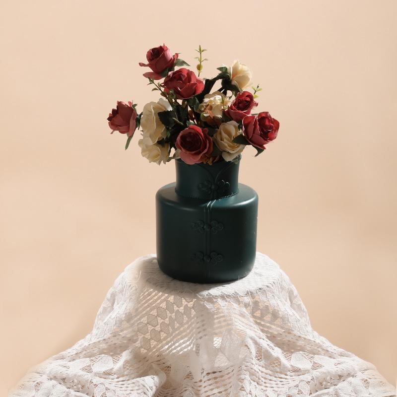 Chinesischer Stil Plastikvase Imitation Porzellan Blumentopf Kreativer Blumenarrangementsbehälter Trocken Nass Raum Desktop Dekor