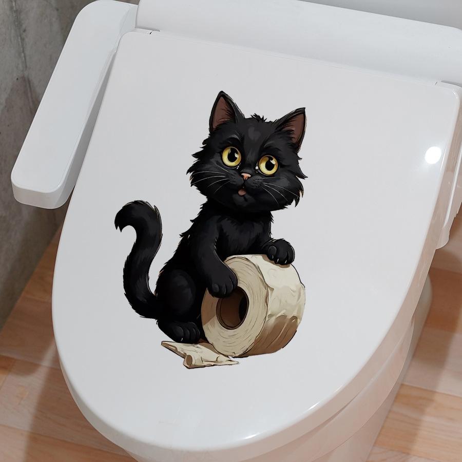 Niedlicher schwarzer Katze Toilettenpapierhalter Badezimmer selbstklebender dekorativer Aufkleber