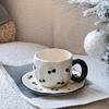 Embossed Underglaze Color Hand-painted Cherry Ceramic Coffee Cup and Saucer Set High Value Export Water Cup Afternoon Black Tea Cup