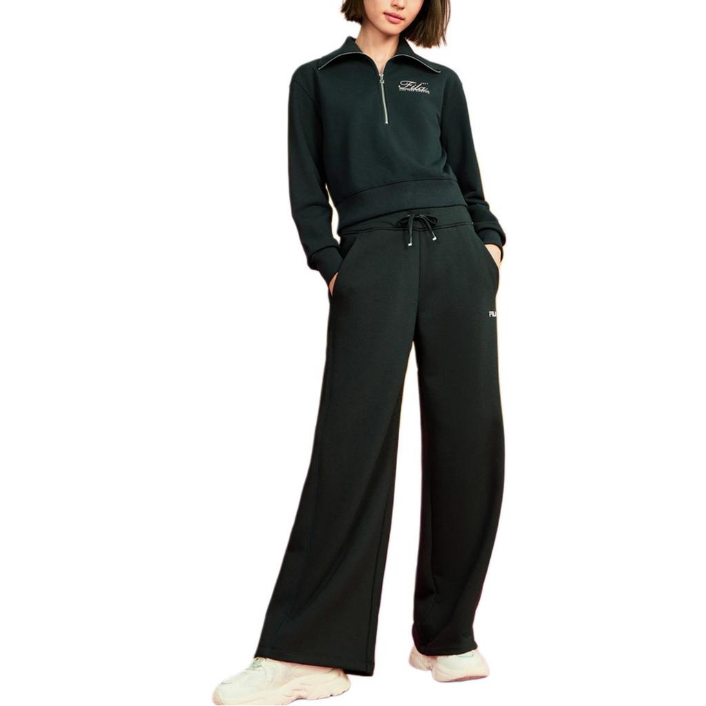 Fila Fashionable Comfortable Pullover Letter Logo Casual Shorts Loose Half-Zip Long Sleeve Sweatshirt Women Sweatshirt Black F11W439212FBK